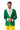 A man smiles, dressed in the Elf™ - Christmas Suit by Suitmeister, featuring a green blazer with ornate gold embroidery, a white shirt, and a bright yellow tie. He pairs it with matching yellow pants, standing with his hands clasped in front of him against a plain white background.