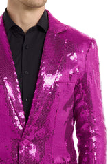 Person wearing Suitmeister's Sequins Blazer Pink over a black shirt.